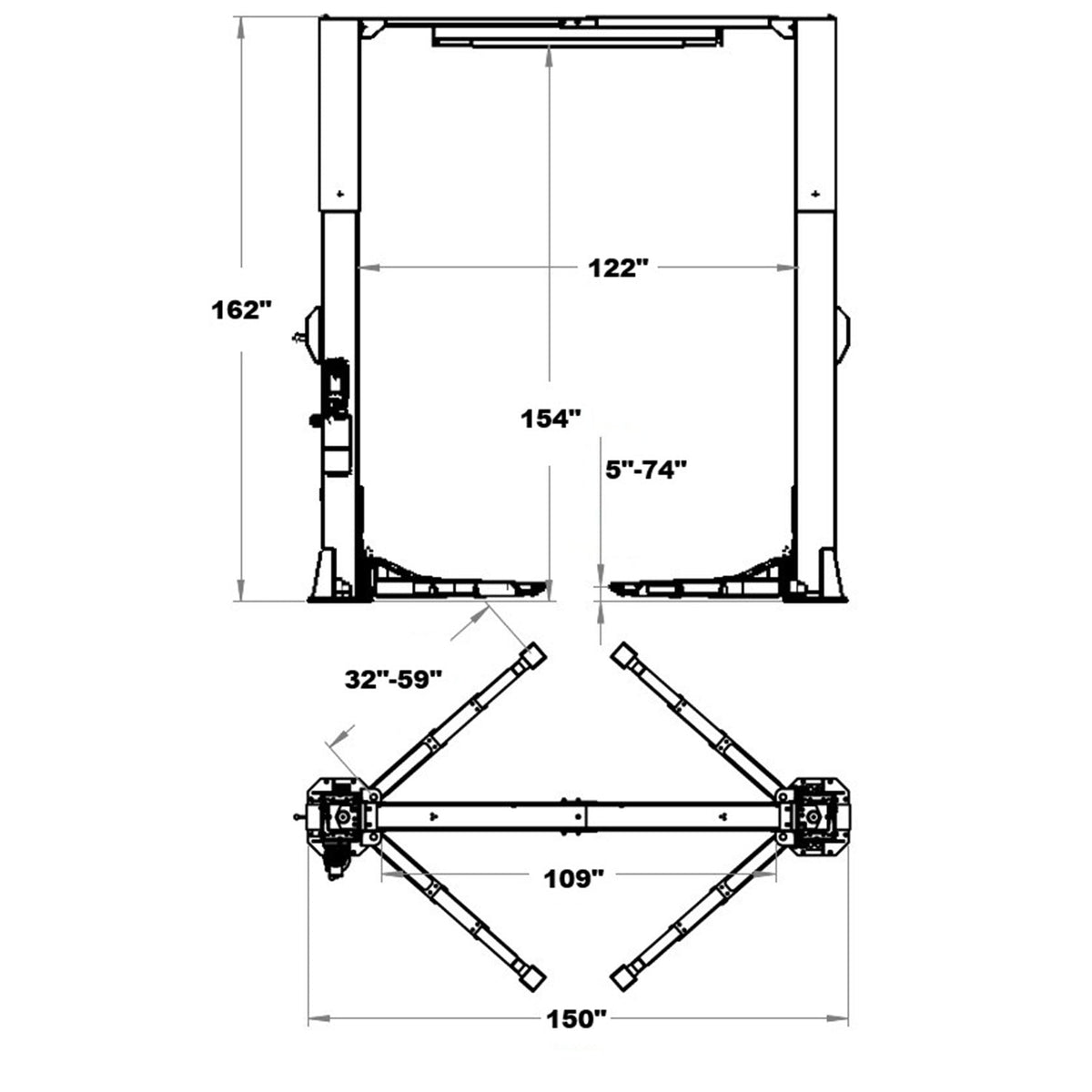 NTO-13A 13,000 lb Two Post Auto Lift